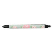 Roze en Mint  Patroon van Rozen Monogrammen Zwarte Inkt Pen (Voorkant)