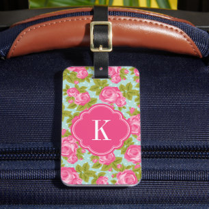 Roze en Mint Rozen Monogram Bagagelabel