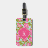 Roze en Mint  Rozen Monogram Bagagelabel (Voorkant verticaal)