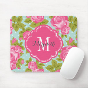 Roze en Mint Rozen Monogram Muismat