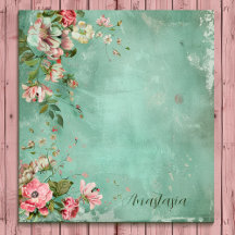 Roze en Mint Waterverf  Bloemen Notitieblok