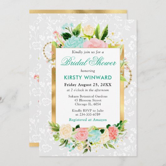 Roze en Mint Zomerbloemen Goud Vrijgezellenfeest Kaart (Voorkant / Achterkant)