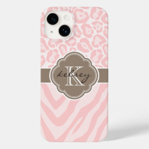 Roze en Mocha Dierenprint Monogram Case-Mate iPhone 14 Hoesje