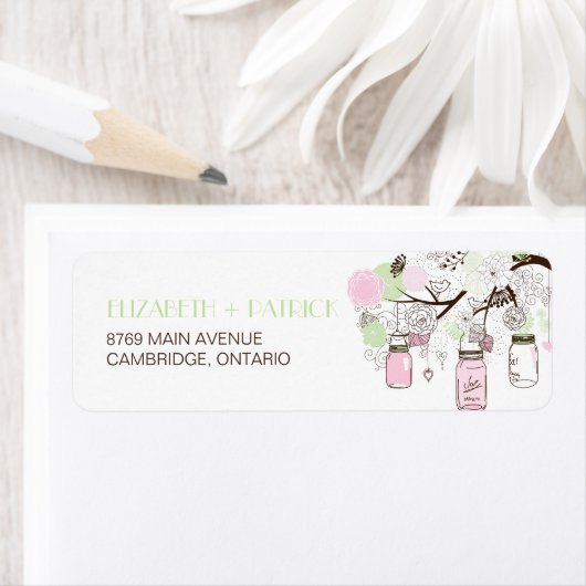 Roze en Munt Green Mason Jars Weddenschap Etiket (Insitu)