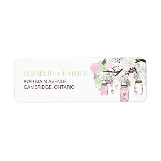 Roze en Munt Green Mason Jars Weddenschap Etiket (Voorkant)