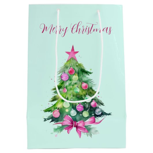  roze en munt kerstboom medium cadeauzakje (Achterkant)