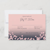 Roze en Navy Blue Bokeh Bruiloft Reactie RSVP Kaartje (Voorkant)