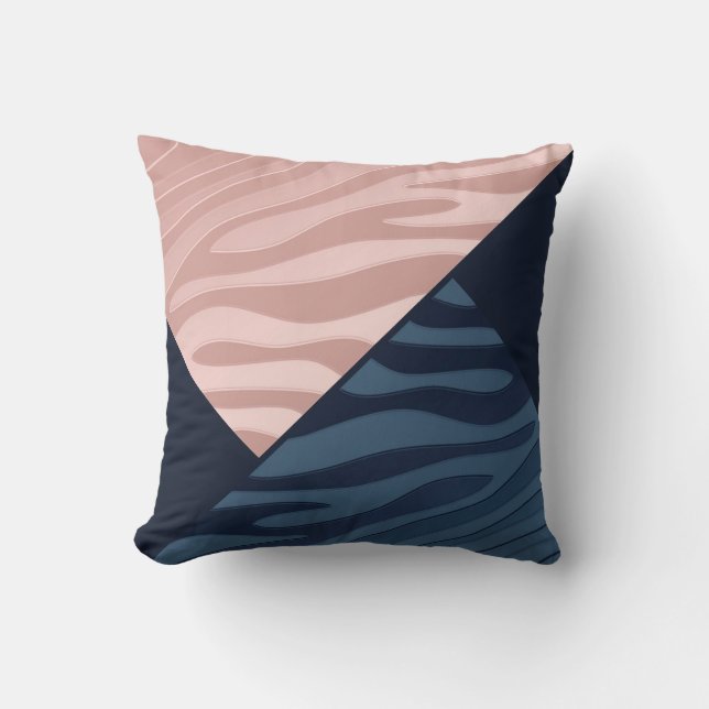Roze en Navy Blue Gradient Zebra Stripe Driehoek Kussen (Voorkant)