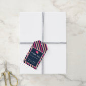 Roze en Navy Blue Love Stripes Label Cadeaulabel (Met Touw)