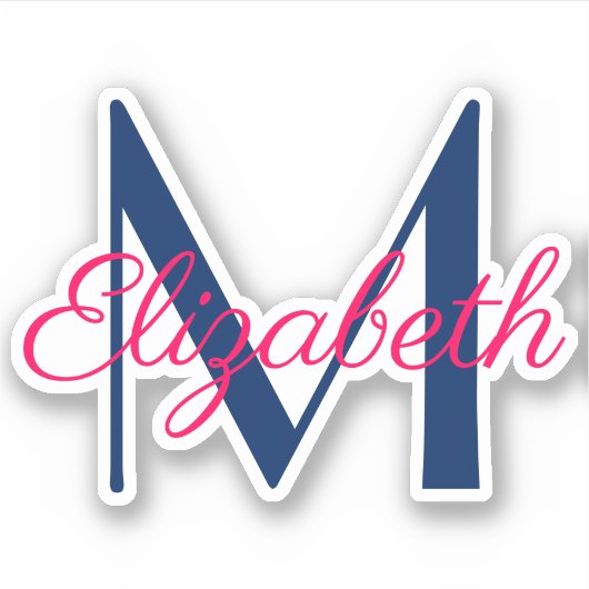 Roze en Navy Blue Monogram Sticker (Voorkant)