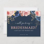 Roze en Navy Floral | Bent u mijn Bridesmaid? (Voorkant)