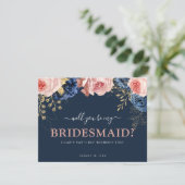 Roze en Navy Floral | Bent u mijn Bridesmaid? (Staand voorkant)
