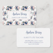 Roze en Navy Floral Visitekaartje (Voorkant / Achterkant)