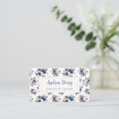 Roze en Navy Floral Visitekaartje (Staand voorkant)