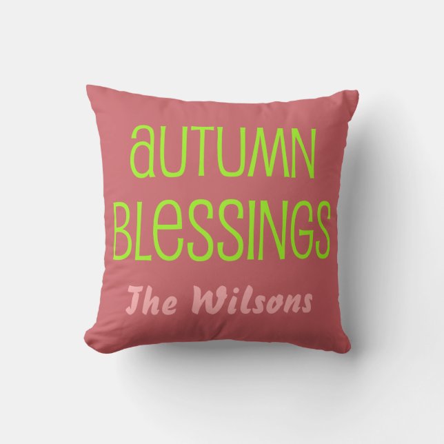 Roze en Neon Green Autumn Blessings Family Kussen (Voorkant)