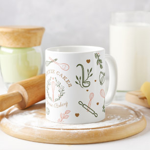 Roze en olijfgroene bakkerij- en kookartikelen koffiemok