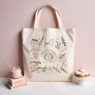Roze en olijfgroene bakkerij- en kookartikelen tote bag