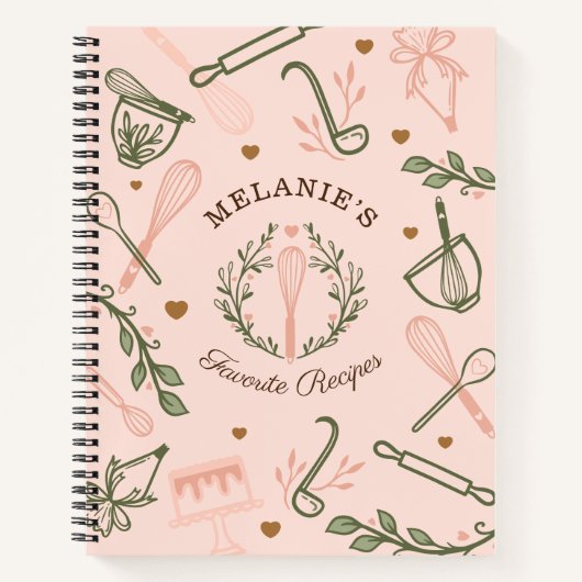 Roze en olijven Groen bakken & gereedschap Notitieboek (Voorkant)