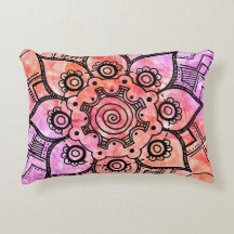 Roze en Oranje Abstract Mandala accentkussen