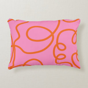 Roze en Oranje Abstracte lijnen penseelstreken Accent Kussen