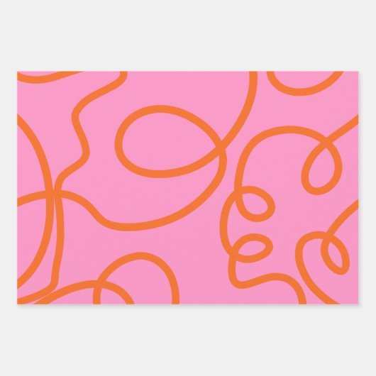 Roze en Oranje Abstracte lijnen penseelstreken Inpakpapier Vel (Voorkant 2)