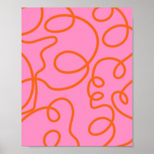 Roze en Oranje Abstracte lijnen penseelstreken Poster