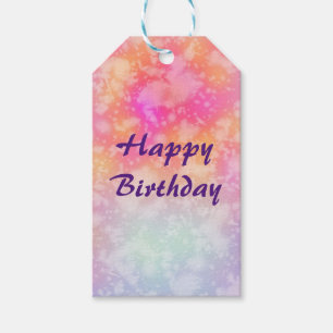 Roze en Oranje Abstracte Waterverf Happy Birthday Cadeaulabel