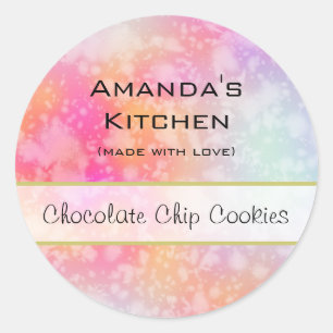 Roze en Oranje Abstracte Waterverf Keuken Ronde Sticker