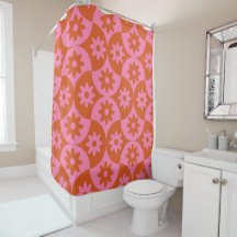 Roze en Oranje bloemen op Mid Century Scallop