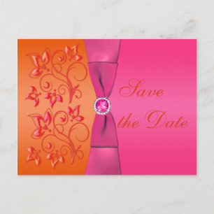 Roze en Oranje Bloemen Save the Date Briefkaart