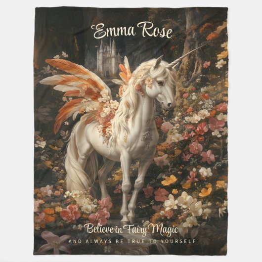 roze en Oranje bloemen sprookje Pegasus Fleece Deken (Voorkant)