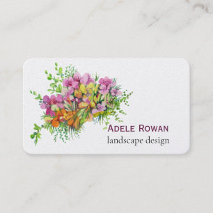 Roze en oranje bloemen waterverf schilderij visitekaartje