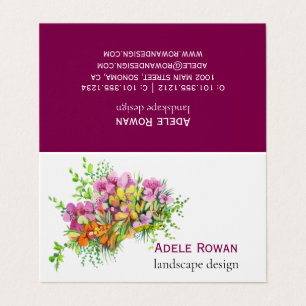 Roze en oranje bloemen waterverf schilderij visitekaartjes