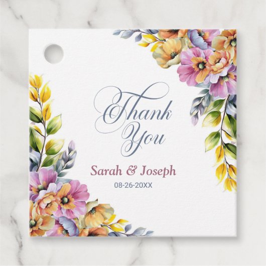 Roze en Oranje bloemenbruiloft Bedankt Bedankjes Labels (Voorkant)