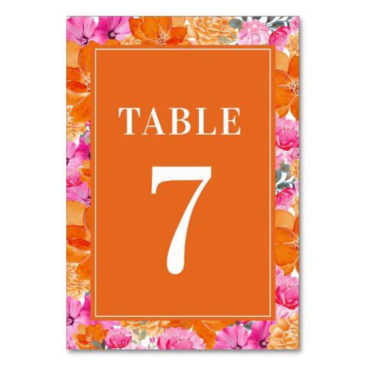 Roze en Oranje Bloemenschildering Aquarel Tafel 7  Kaart (Achterkant)