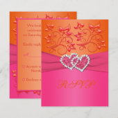 Roze en oranje bloemhart reply kaart (Voorkant / Achterkant)