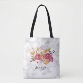 Roze en Oranje bloemkool op marmer Texture Tote Bag (Voorkant)