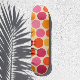Roze en Oranje Bold Retro Geïnspireerde Polka Dot Skateboard