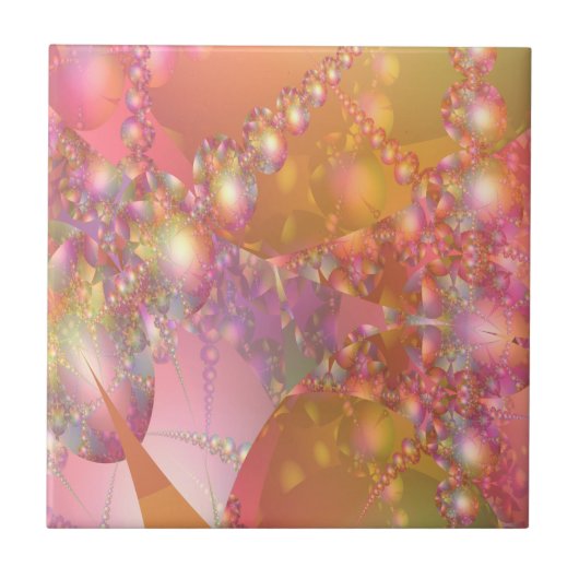 Roze en Oranje bubelfractal Tegeltje (Voorkant)