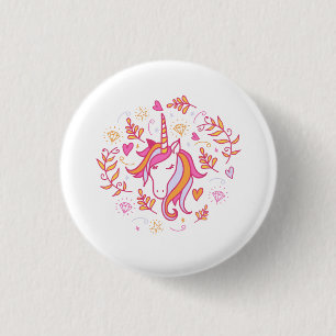 Roze en Oranje Button Unicorn