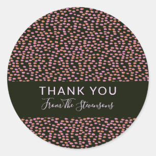 Roze en Oranje Confetti Stippen op Black Thank You Ronde Sticker