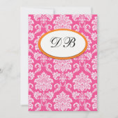 Roze en Oranje Damask Wedding Table Number Kaart (Voorkant)
