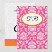 Roze en Oranje Damask Wedding Table Number Kaart (Voorkant / Achterkant)