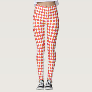 Roze en Oranje diamantpatroon Leggings