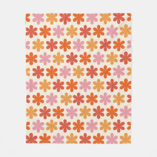 Roze en Oranje esthetische retro groovy bloempat Fleece Deken