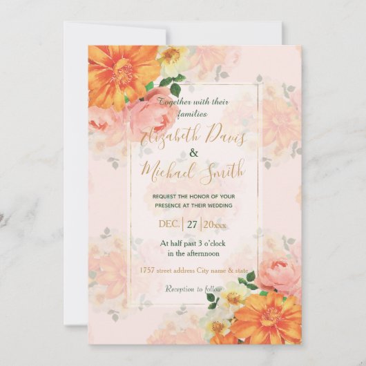 Roze en Oranje Floral Art Design Kaart (Voorkant)