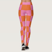 Roze en Oranje geborgd patroon Leggings (Achterkant)