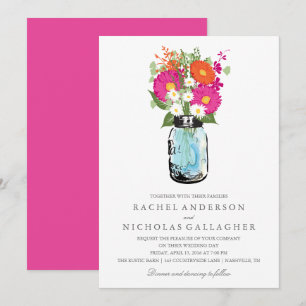 Roze en Oranje Gerber Daisies Mason Jar Wedding Kaart