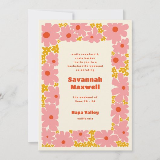 Roze en Oranje Groovy Bloemen Boho vrijgezellenfee Kaart (Voorkant)