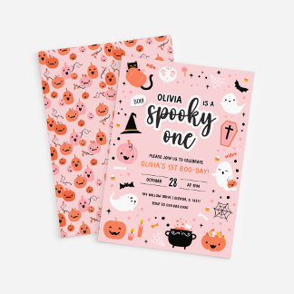 Roze en oranje Halloween uitnodiging voor 1e verja